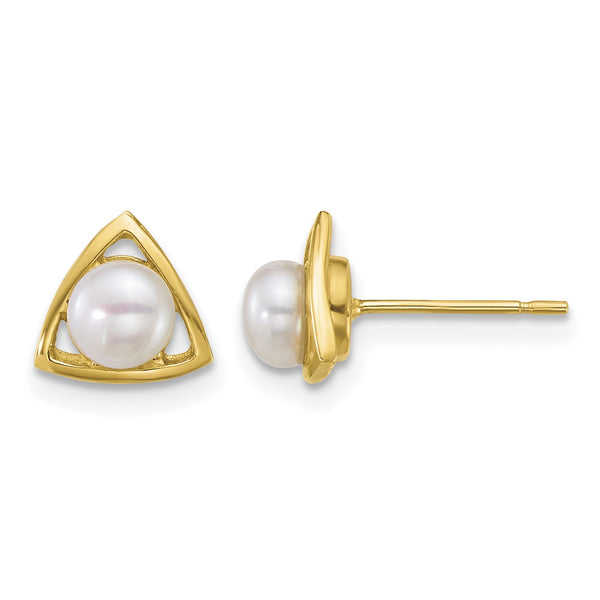 14k Polished 4-5mm Button White Freshwater Cultured Pearl Triangle Post Earrings - Birthstone Company