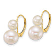 14k Polished 6-9mm Round White Freshwater Cultured 2-Pearl Leverback Earrings - Birthstone Company