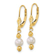 14k Polished 5-6mm Round White Freshwater Cultured Pearl Dangle Leverback Earrings - Birthstone Company