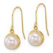 14k Polished 6-7mm Button White Freshwater Cultured Pearl Dangle Shepherd Hook Earrings - Birthstone Company