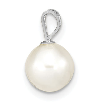 14k White Gold 7-8mm White Round Freshwater Cultured Pearl Pendant - Birthstone Company