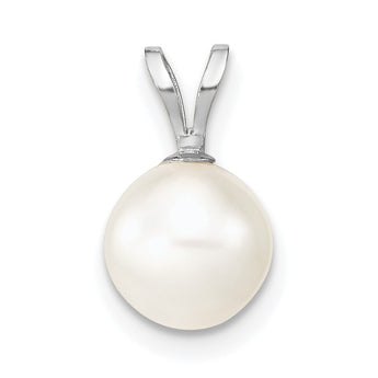 14k White Gold 7-8mm White Round Freshwater Cultured Pearl Pendant - Birthstone Company