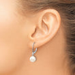 14k White Gold 7-8mm White Round Freshwater Cultured Pearl Dangle Leverback Earrings - Birthstone Company