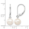 14k White Gold 7-8mm White Round Freshwater Cultured Pearl Dangle Leverback Earrings - Birthstone Company