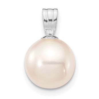 14k White Gold 8-9mm White Round Freshwater Cultured Pearl Pendant - Birthstone Company