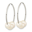14k White Gold 6-7mm White Semi-Round Freshwater Cultured 3 Pearl Hoop Earrings - Birthstone Company