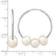 14k White Gold 6-7mm White Semi-Round Freshwater Cultured 3 Pearl Hoop Earrings - Birthstone Company