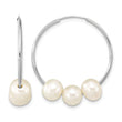 14k White Gold 6-7mm White Semi-Round Freshwater Cultured 3 Pearl Hoop Earrings - Birthstone Company