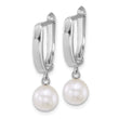 14k White Gold Polished 7-8mm Round White Freshwater Cultured Pearl Dangle Hoop Earrings - Birthstone Company