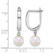 14k White Gold Polished 7-8mm Round White Freshwater Cultured Pearl Dangle Hoop Earrings - Birthstone Company
