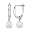 14k White Gold Polished 7-8mm Round White Freshwater Cultured Pearl Dangle Hoop Earrings - Birthstone Company