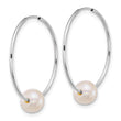 14k White Gold Polished 6-7mm Semi-Round White Freshwater Cultured Pearl Endless Hoop Earrings - Birthstone Company