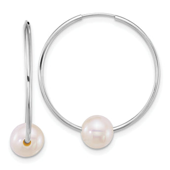14k White Gold Polished 6-7mm Semi-Round White Freshwater Cultured Pearl Endless Hoop Earrings