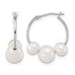 14K White Gold Polished 6-8mm Semi-Round White Freshwater Cultured 3-Pearl Hoop Earrings - Birthstone Company