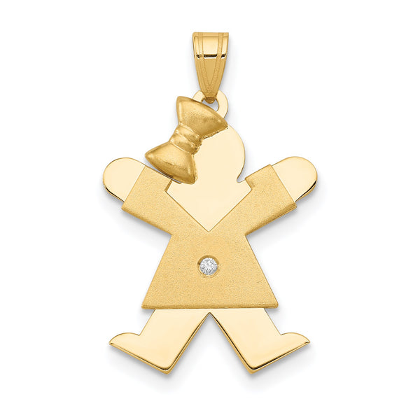 14k The Kids Small Girl with Bow on Left AA Diamond Joy Pendant - Birthstone Company