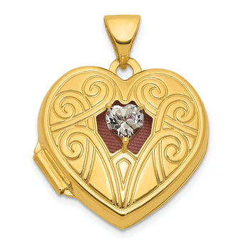 Heart Locket in 14K Yellow Gold with White Topaz Accent, 19mm Textured