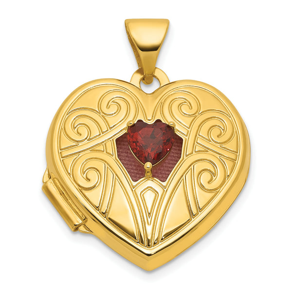 14k Polished Garnet January Birthstone 18mm Heart Locket - Birthstone Company