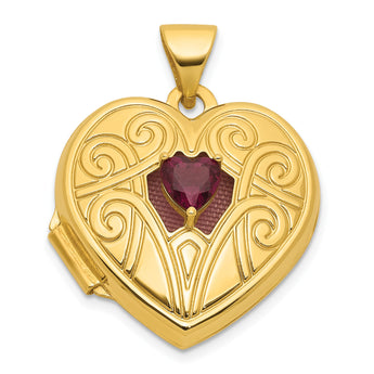 14k Polished Rhodolite Garnet June Birthstone 18mm Heart Locket - Birthstone Company