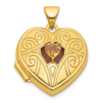 14k Polished Citrine November Birthstone 18mm Heart Locket