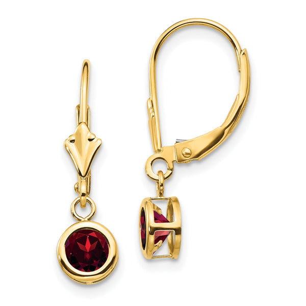 14k 5mm Garnet Leverback Earring