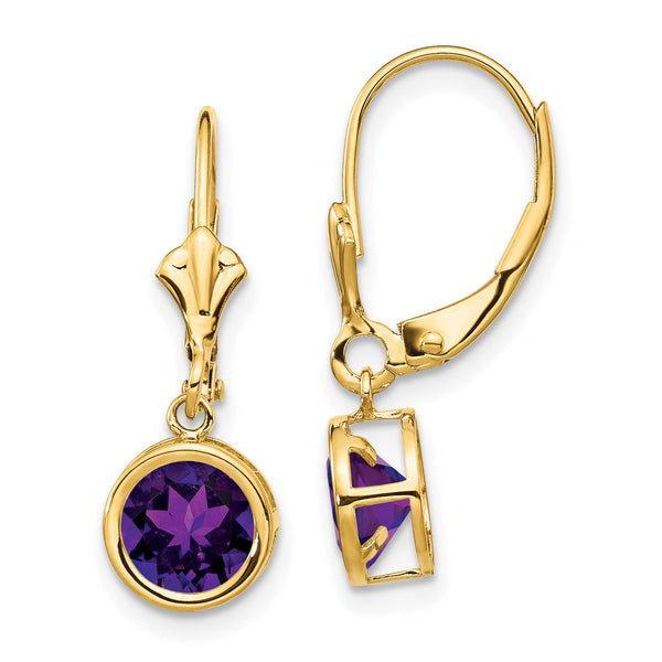 14k 6mm Amethyst Leverback Earrings