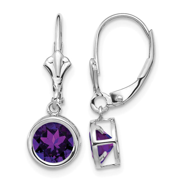 14k White Gold 6mm Amethyst Leverback Earrings - Birthstone Company