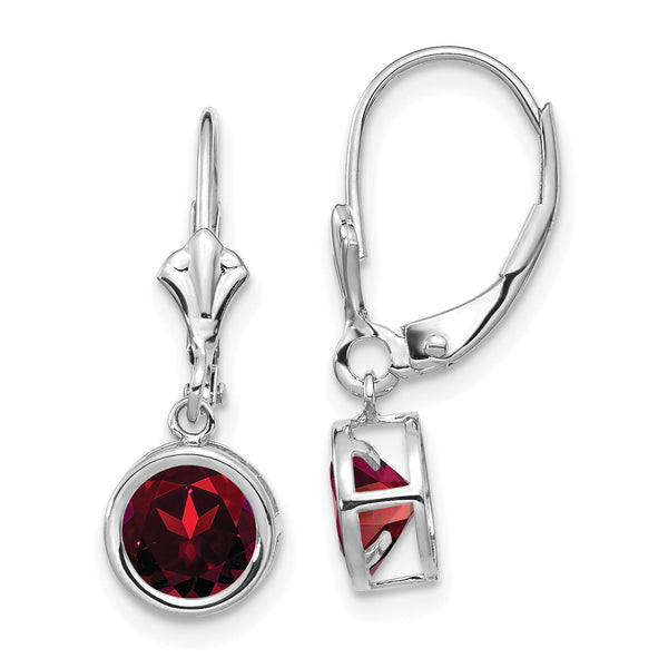 14k White Gold 6mm Garnet Leverback Earrings