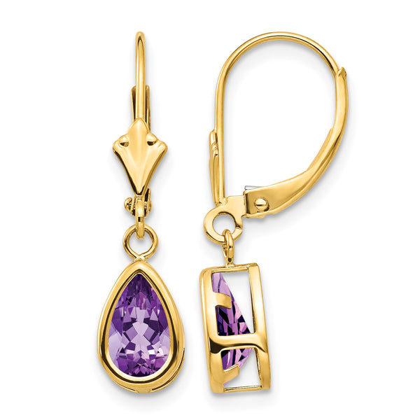 14k 8x5mm Amethyst Dangle Earrings - Birthstone Company