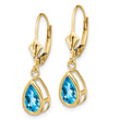 14k 8x5mm Pear Blue Topaz Leverback Earrings - Birthstone Company