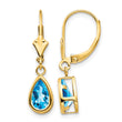 14k 8x5mm Pear Blue Topaz Leverback Earrings - Birthstone Company