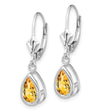 14k White Gold 8x5mm Pear Citrine Leverback Earrings - Birthstone Company