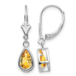 14k White Gold 8x5mm Pear Citrine Leverback Earrings - Birthstone Company
