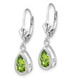 14k White Gold 8x5mm Pear Peridot Leverback Earrings - Birthstone Company