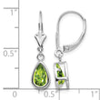 14k White Gold 8x5mm Pear Peridot Leverback Earrings - Birthstone Company