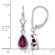14k White Gold 8x5mm Pear Rhodolite Garnet Leverback Earrings - Birthstone Company