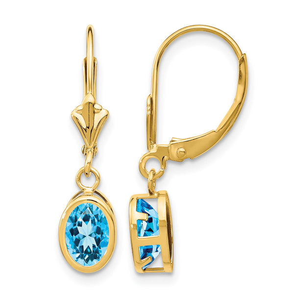 14k 7x5mm Oval Blue Topaz Leverback Earrings - Birthstone Company