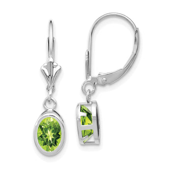 14k White Gold 7x5mm Oval Peridot Leverback Earrings