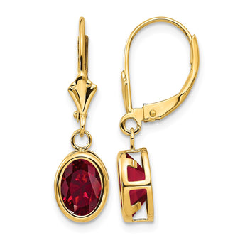 14k 8x6mm Oval Created Ruby Leverback Earrings - Birthstone Company