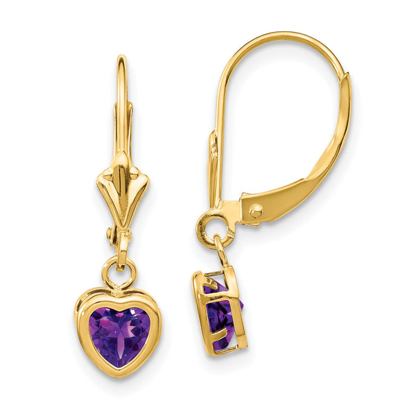 14k 5mm Heart Amethyst Earrings