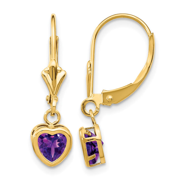 14k 5mm Heart Amethyst Earrings - Birthstone Company