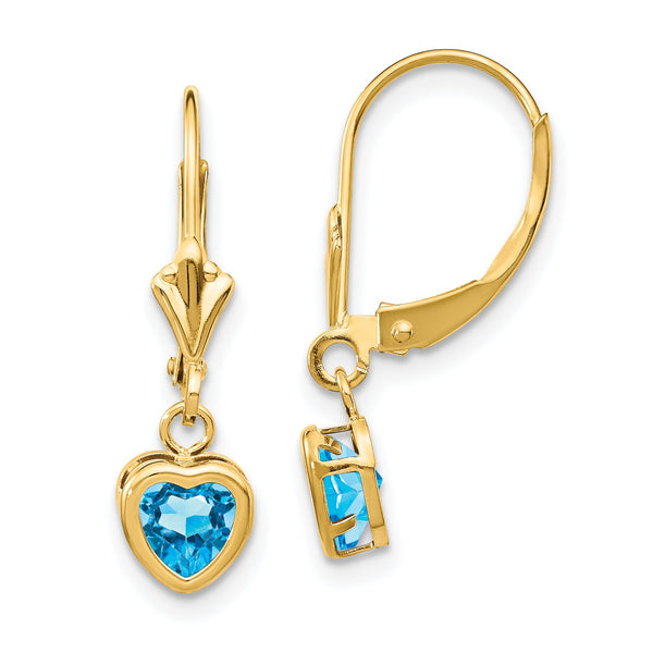 14k 5mm Heart Blue Topaz Earrings