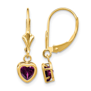 14k 5mm Heart Rhodolite Garnet Earrings - Birthstone Company