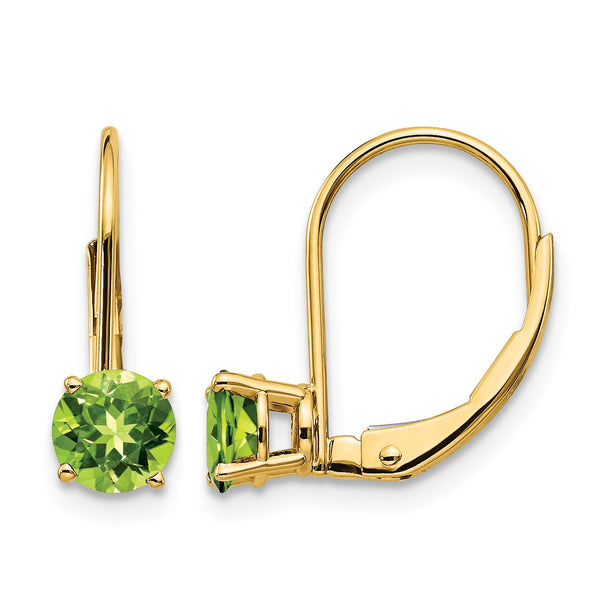 14k 5mm Peridot Leverback Earrings - Birthstone Company