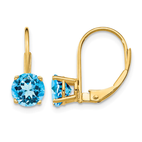 14k 6mm Blue Topaz Leverback Earrings - Birthstone Company