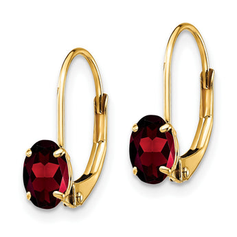 14k 6x4mm Oval Garnet Leverback Earrings - Birthstone Company