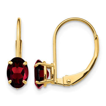 14k 6x4mm Oval Garnet Leverback Earrings - Birthstone Company