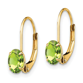 14k 6x4mm Oval Peridot Leverback Earrings - Birthstone Company