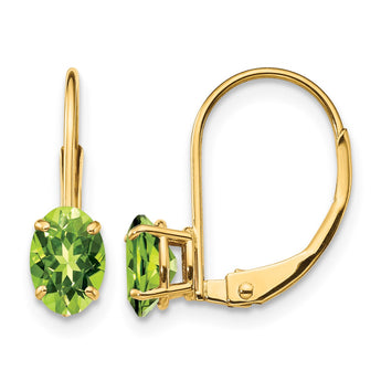 14k 6x4mm Oval Peridot Leverback Earrings - Birthstone Company