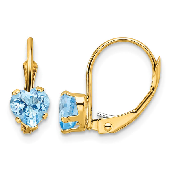 14k 5mm Heart Blue Topaz Leverback Earrings - Birthstone Company