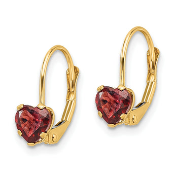 14k 5mm Heart Garnet Leverback Earrings - Birthstone Company